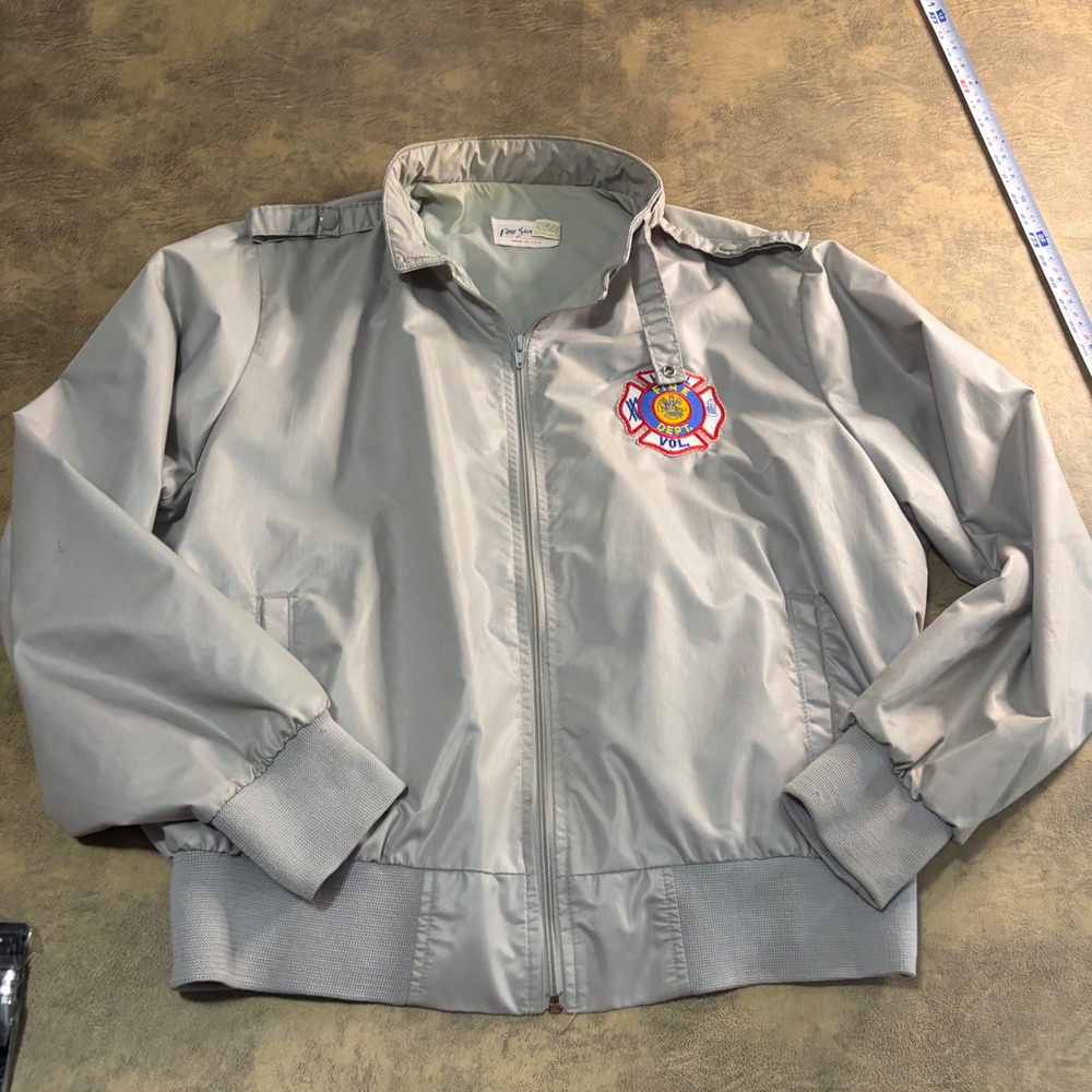 Four Seasons Jacket Mens XL Gray Lowell IN Fire‎ Dept Vol VTG Bomber Windbreaker